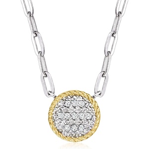 image:imageRossSimons 010 ct tw Diamond RopedEdge Circle Paper Clip Link Necklace in Sterling Silver and 14kt Yellow GoldDiamond