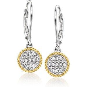 image:imageRossSimons 020 ct tw Diamond RopedEdge Circle Drop Earrings in Sterling Silver and 14kt Yellow Gold