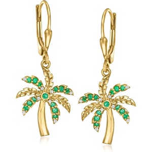 image:imageRossSimons 020 ct tw Emerald Palm Tree Drop Earrings With Diamonds in 18kt Gold Over Sterling