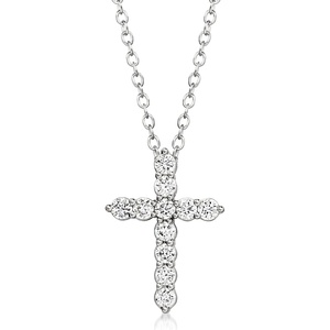 image:imageRossSimons 025 ct tw LabGrown Diamond Cross Pendant Necklace in Sterling SilverDiamond