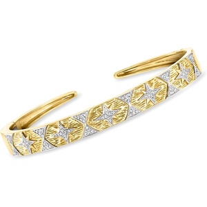 image:imageRossSimons 033 ct tw Diamond Starburst Cuff Bracelet in 18kt Gold Over Sterling 7 inches