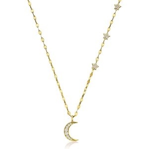 image:imageRossSimons 040 ct tw CZ Moon and Star Necklace in 18kt Gold Over Sterling 18 inches