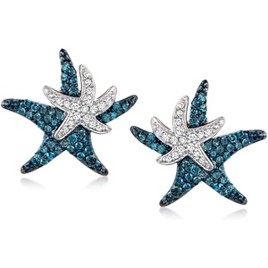 image:imageRossSimons 050 ct tw Blue and White Diamond Starfish Earrings in Sterling Silver