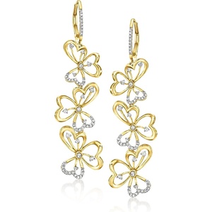image:imageRossSimons 075 ct tw Diamond Floral Drop Earrings in 18kt Gold Over Sterling