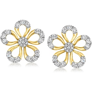 image:imageRossSimons 075 ct tw Diamond Flower Earrings in 18kt Gold Over Sterling