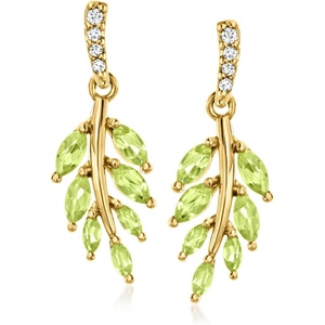 image:imageRossSimons 080 ct tw Peridot Leaf Drop Earrings With Diamond Accents in 18kt Gold Over Sterling