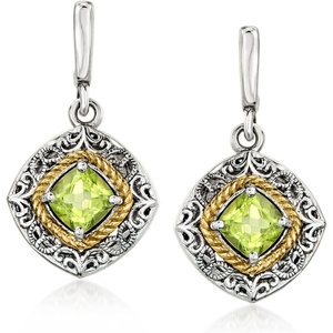 image:imageRossSimons 120 ct tw Peridot Drop Earrings in Sterling Silver and 14kt Yellow Gold