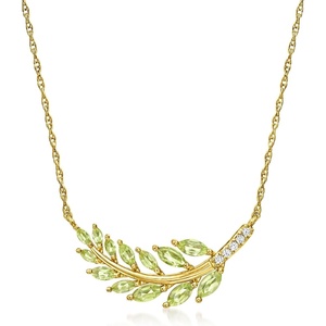image:imageRossSimons 120 ct tw Peridot Leaf Necklace With Diamonds in 18kt Gold Over Sterling 16 inches