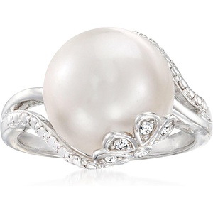 image:imageRossSimons 12125mm Cultured Pearl Ring With Diamonds in Sterling Silver