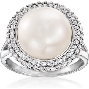 image:imageRossSimons 12125mm Cultured Pearl and 90 ct tw White Topaz Ring in Sterling Silver