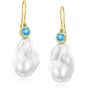 image:imageRossSimons 14kt Yellow GoldPlated Drop Earrings With Simulated Blue Gemstones and Pearls