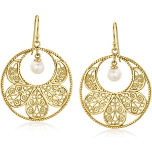 image:imageRossSimons 14kt Yellow GoldPlated Filigree Disc Drop Earrings With 10mm Shell Pearls