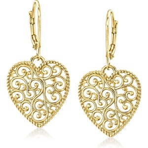 image:imageRossSimons 14kt Yellow GoldPlated Filigree Heart Drop Earrings