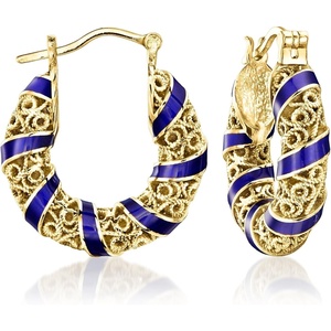 image:imageRossSimons 14kt Yellow GoldPlated Filigree Hoop Earrings With Blue Enamel
