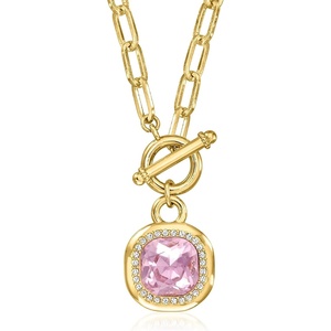 image:imageRossSimons 14kt Yellow GoldPlated Toggle Necklace With Simulated Pink and White Gemstones 18 inches