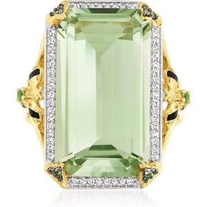 image:imageRossSimons 1600 Carat Prasiolite and 20 ct tw White Topaz Bumblebee Ring With Black Enamel in 18kt Gold Over Sterlingprasiolitequartz
