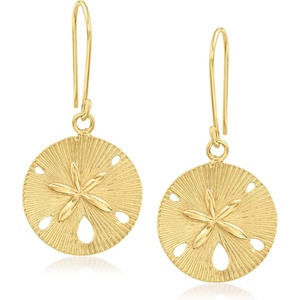 image:imageRossSimons 18kt Gold Over Sterling Textured and Polished Sand Dollar Drop Earrings
