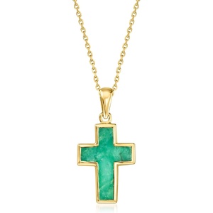 image:imageRossSimons 200 Carat Emerald Cross Pendant Necklace in 18kt Gold Over Sterling 18 inches