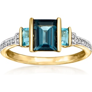 image:imageRossSimons 220 ct tw London and Swiss Blue Topaz Ring With Diamonds in 14kt Yellow GoldTopaz