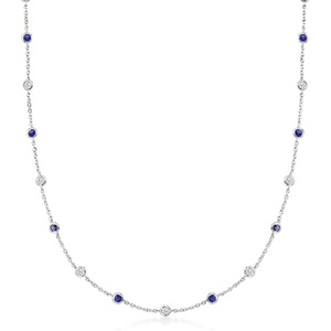 image:imageRossSimons 230 ct tw CZ and 200 ct tw Simulated Sapphire Station Necklace in Sterling SilverSapphire