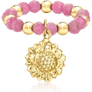 image:imageRossSimons 230 ct tw Pink Tourmaline and 3mm 10kt Yellow Gold Bead Stretch Ring With Sunflower Charmtourmalinee