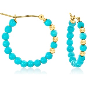 image:imageRossSimons 335mm Turquoise Bead Hoop Earrings With 10kt Yellow Gold