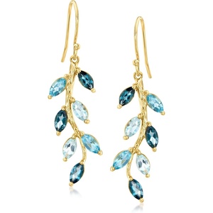 image:imageRossSimons 390 ct tw Tonal Blue Topaz Vine Drop Earrings in 18kt Gold Over Sterling
