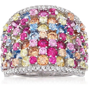 image:imageRossSimons 410 ct tw Multicolored Simulated Sapphire and 20 ct tw CZ Wide Ring in Sterling SilverSapphire