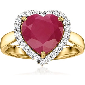 image:imageRossSimons 420 Carat Ruby Heart Ring With 34 ct tw Diamonds in 14kt Yellow GoldRuby