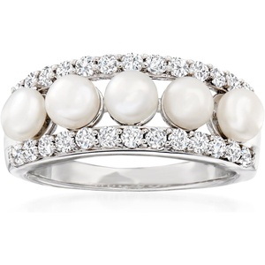 image:imageRossSimons 45mm Cultured Pearl and 70 ct tw White Topaz Ring in Sterling Silver