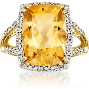 image:imageRossSimons 500 Carat Citrine and 30 ct tw Champagne Diamond Ring in 14kt Yellow GoldCitrine