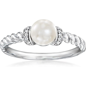image:imageRossSimons 556mm Cultured Pearl Ring With Diamonds in Sterling Silver