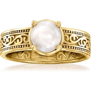 image:imageRossSimons 657mm Cultured Pearl Scrollwork Ring in 18kt Gold Over Sterling