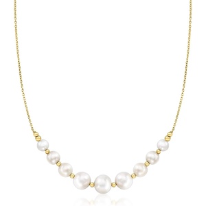 image:imageRossSimons 69mm Cultured Pearl Graduated Station Necklace in 18kt Gold Over Sterling 18 inches