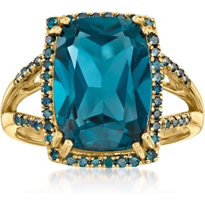 image:imageRossSimons 975 Carat London Blue Topaz and 30 ct tw Blue Diamond Ring in 14kt Yellow Golddiamondcolored