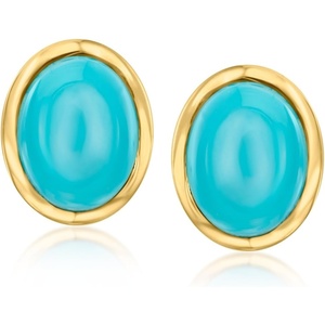 image:imageRossSimons BezelSet Turquoise Stud Earrings in 18kt Gold Over Sterling