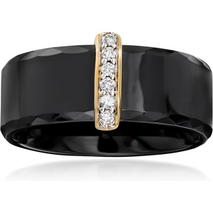 image:imageRossSimons Black Ceramic Ring With 10 ct tw Diamond Bar in 14kt Yellow GoldDiamond