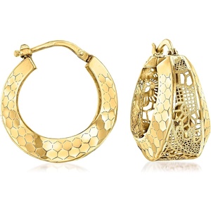image:imageRossSimons Italian 14kt Yellow Gold Floral Filigree Hoop Earrings