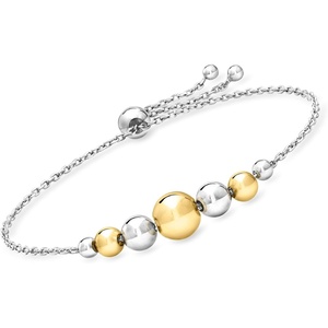 image:imageRossSimons Italian 358mm Sterling Silver and 18kt Gold Over Sterling Graduated Bead Bolo Bracelet