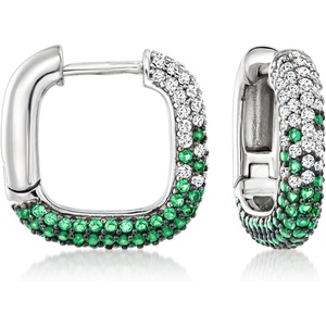 image:imageRossSimons Italian 80 ct tw Simulated Emerald and 40 ct tw CZ Square Hoop Earrings in Sterling Silver
