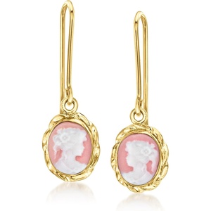 image:imageRossSimons Italian Pink Porcelain Cameo Drop Earrings in 18kt Gold Over Sterling