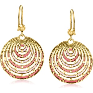 image:imageRossSimons Italian Pink and Red Enamel Milgrain Drop Earrings in 18kt Gold Over Sterling