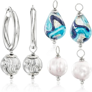 image:imageRossSimons Italian Sterling Silver Jewelry Set Hoop Earrings and 3 Pairs Of Interchangeable Drops
