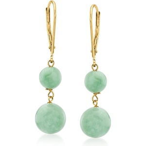 image:imageRossSimons Jade DoubleBead Drop Earrings in 14kt Yellow Gold