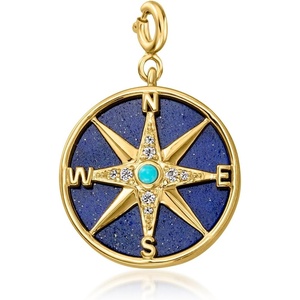 image:imageRossSimons Lapis Turquoise and White Topaz Reversible Compass Charm in 18kt Gold Over Sterling