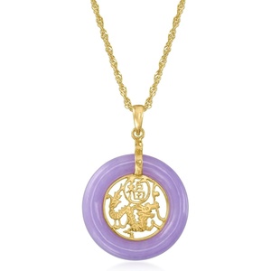 image:imageRossSimons Lavender Jade Good Fortune Circle Pendant Necklace in 18kt Gold Over Sterling