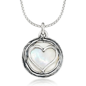 image:imageRossSimons MotherOfPearl Heart Overlay Necklace in Sterling SilverWhite