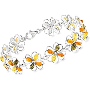 image:imageRossSimons Multicolored Amber 4Leaf Clover Bracelet in Sterling SilverAmber
