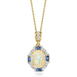 image:imageRossSimons Opal and 10 ct tw Sapphire Pendant Necklace With 11 ct tw Diamonds in 14k Yellow Gold 18 inches