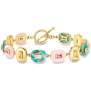 image:imageRossSimons Pink Opal Turquoise and 180 ct tw MultiGemstone Overlay Bracelet in 18kt Gold Over Sterlingblue